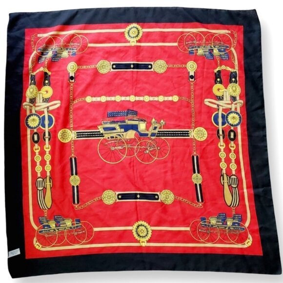 Vintage Accessories - Vintage Italian Equestrian Old Money Satin Square Scarf